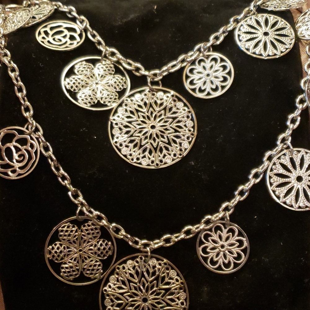 Double strand silver medallion necklace